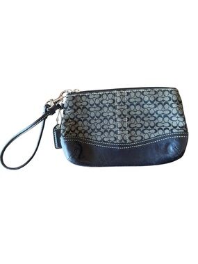 Coach Black Leather & Gray Signature Wristlet